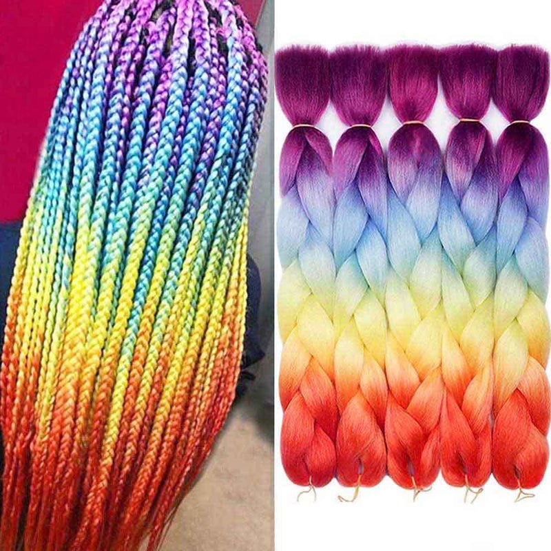 AIDUSA Ombre Braiding Hair - 4 Tone Synthetic Rainbow Color for Women - 5Pcs Twist Crochet Braids Hair Extensions (#60) - 24 Inch, 100g - Image 1